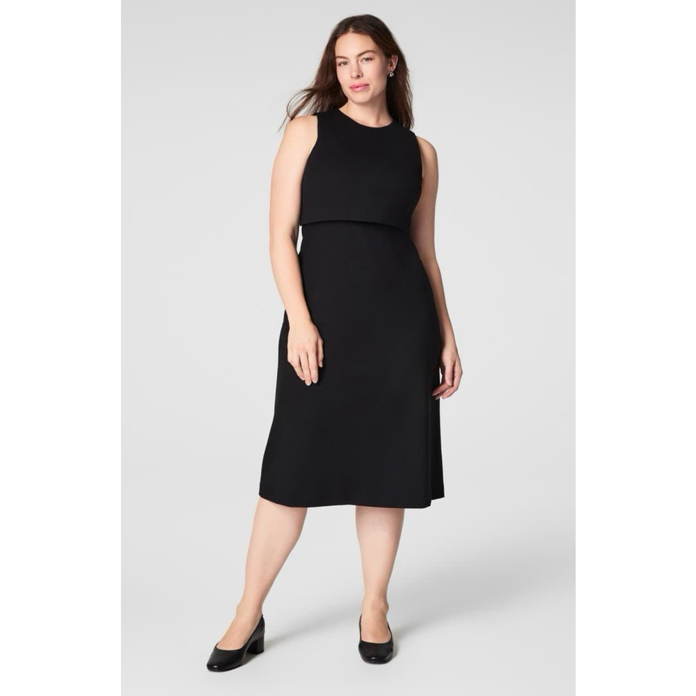 Spanx Women’s Ponte Overlay Fitted Midi Blue Sleeveless Dress Size XL Office
